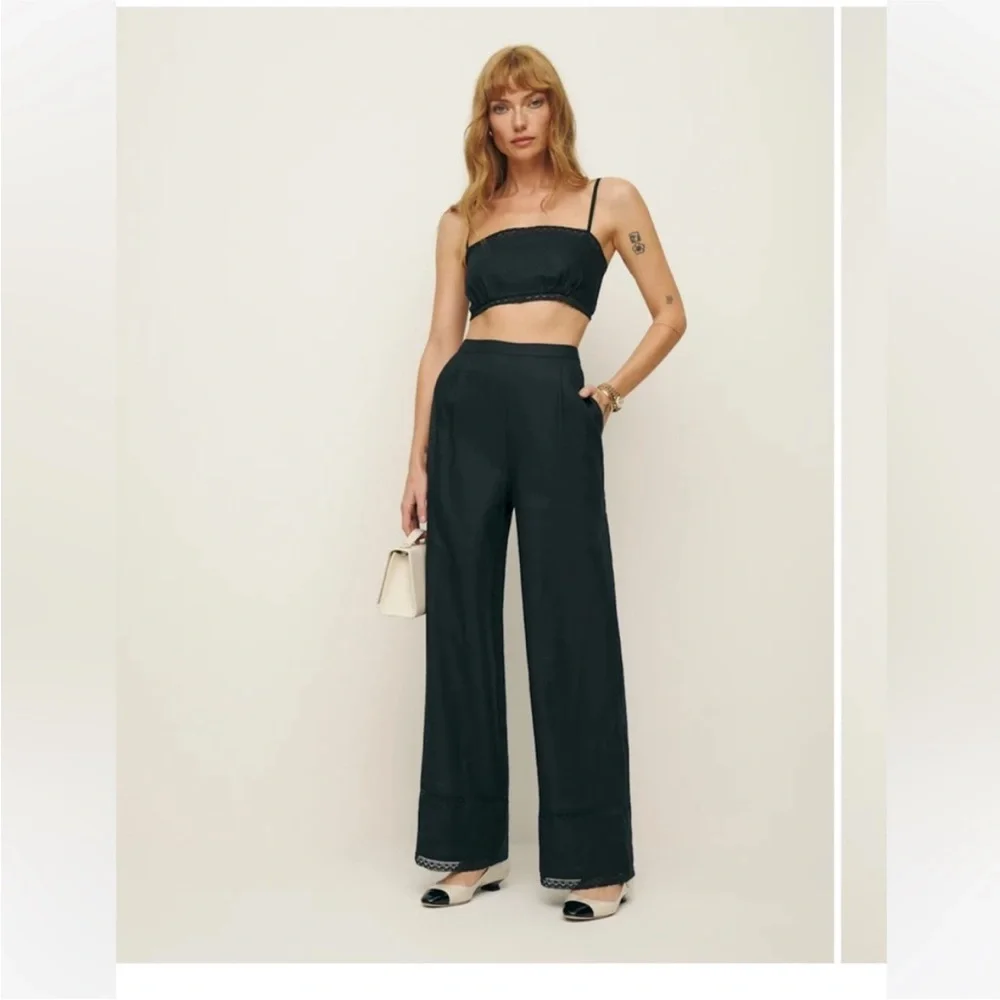 Set Reformation Violet Linen Two Piece Black - Size 8
